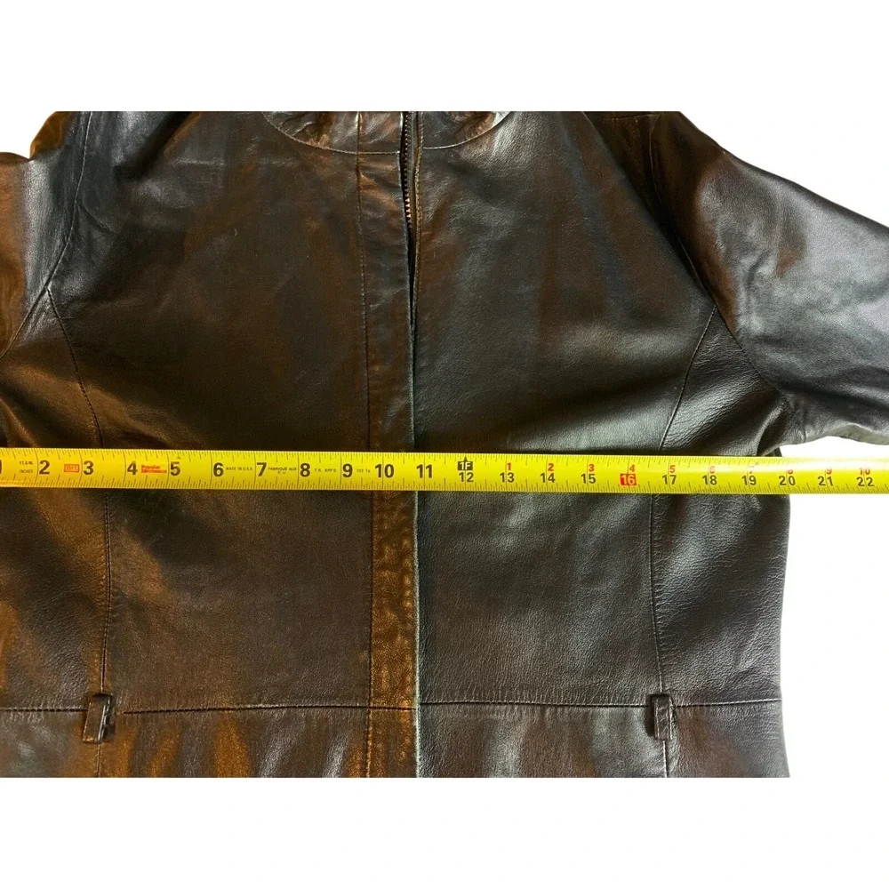 Wilsons Leather Pelle‎ Studio Black Leather Jacket Stand Collar Zip Womens Large